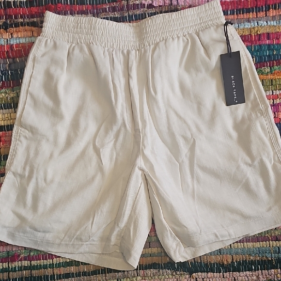 Black Tape_ Pants - Black Tape_ Cream Bermudas Elastic Waistband